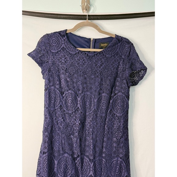 Laundry by Shelli Segal Blue Lace Sheath Dress Short Sleeve Knee Length Size 4 - Picture 3 of 11